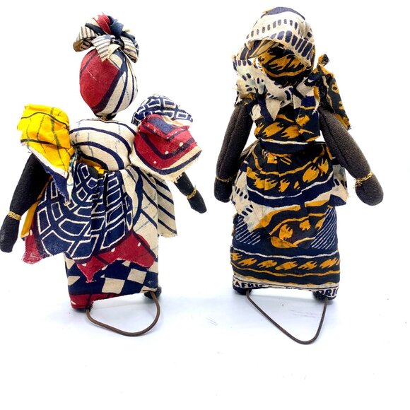 Handcrafted West African Dolls Traditional Senegal Attire Set Of 2  8" Standing - Picture 4 of 8